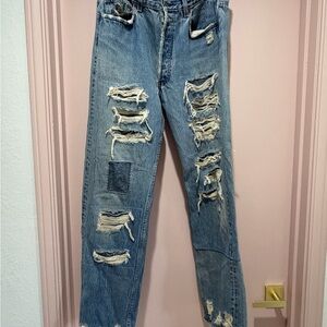 One of a Kind Magnolia Pearl Relaxed Distressed Blue Jeans